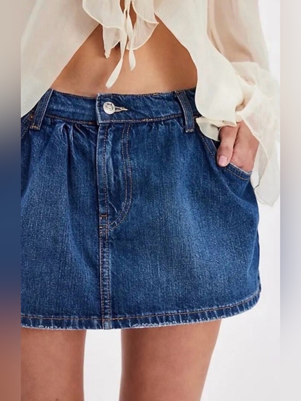 FREE PEOPLE WE THE FREE DENIM MICRO MINI SKORT SKIRT BLUE SIZE 24 - Picture 2 of 11